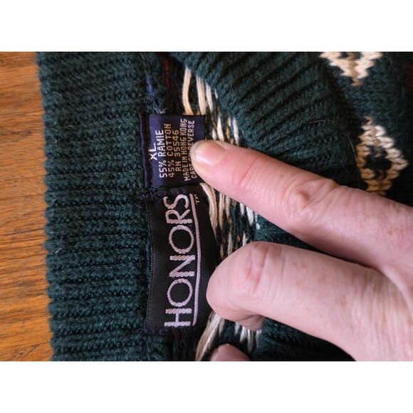 Vintage 90's Honor's Green Striped Grandpa Sweater Sz XL - Picture 4 of 4